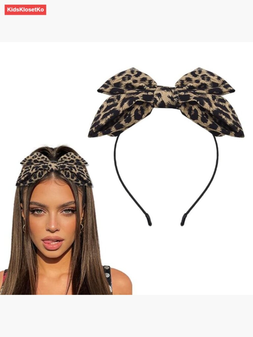 Oversized Leopard Bow Knotted Headband Non Slip Hair Accessory